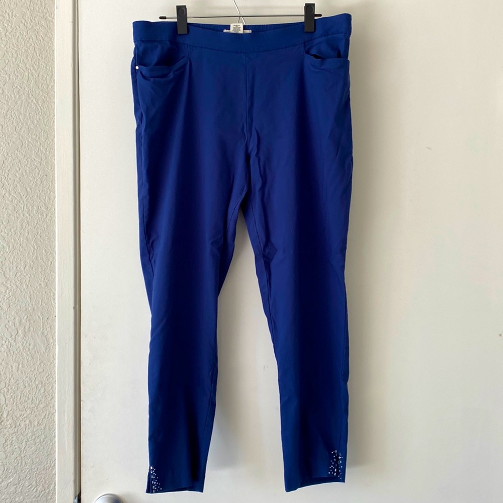 Blue pull on ankle length pant